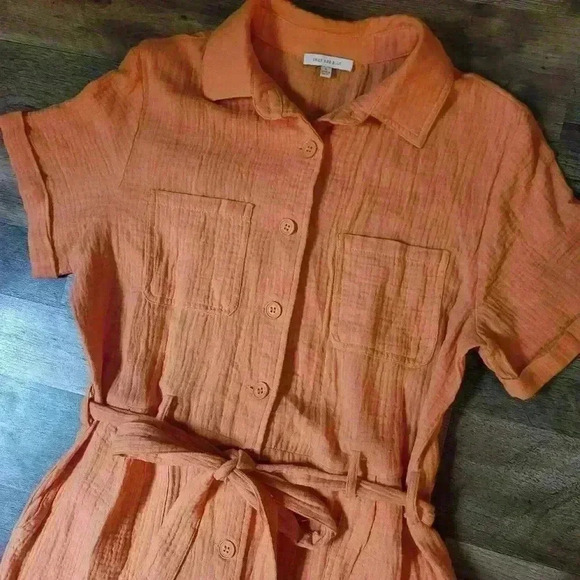 Skies Are Blue Lightweight Orange Collared Utility Jumpsuit Size Small - Picture 2 of 11
